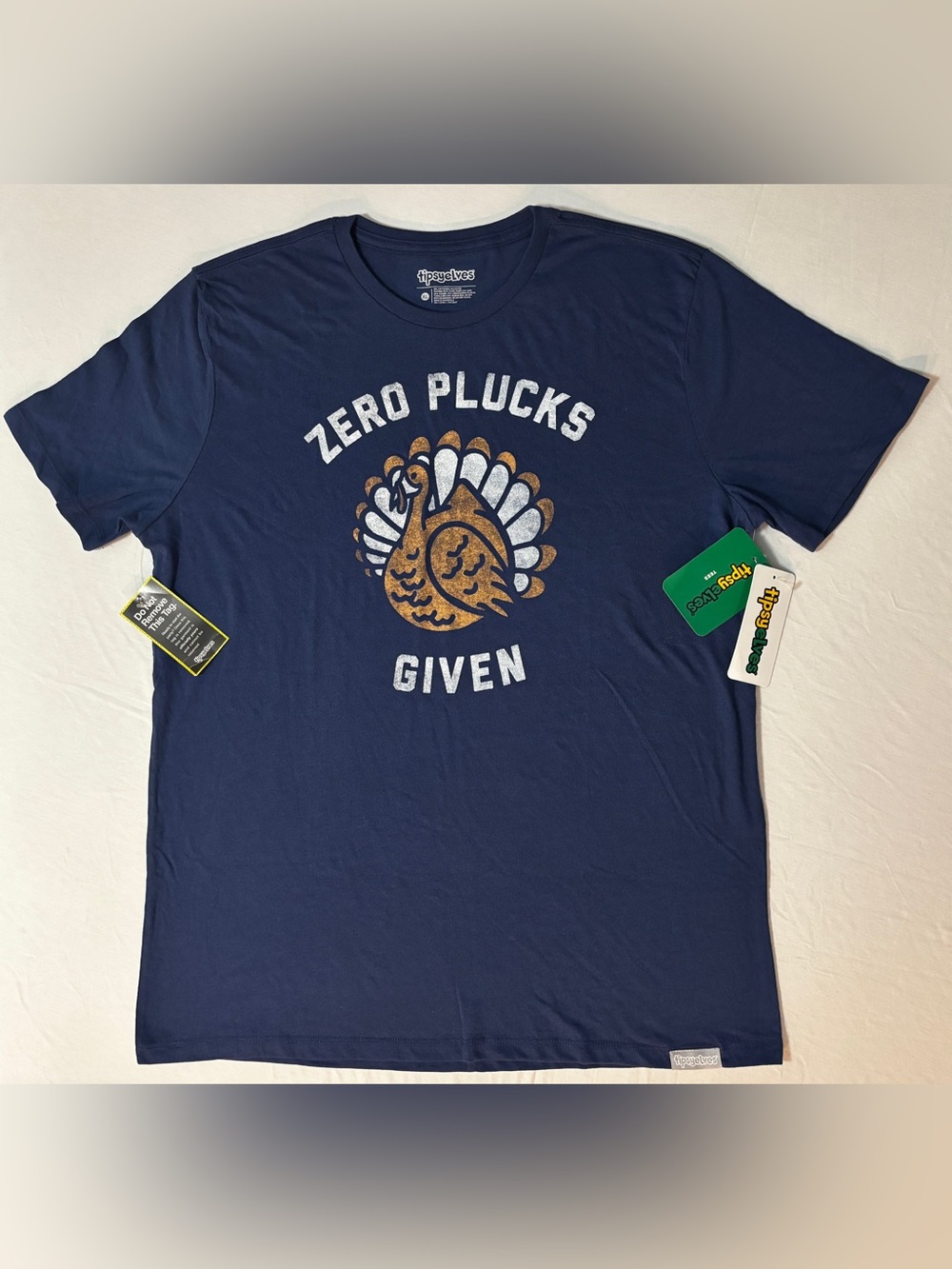Tipsy Elves Zero Plucks Given Turkey Thanksgiving T-Shirt XL NWT Navy